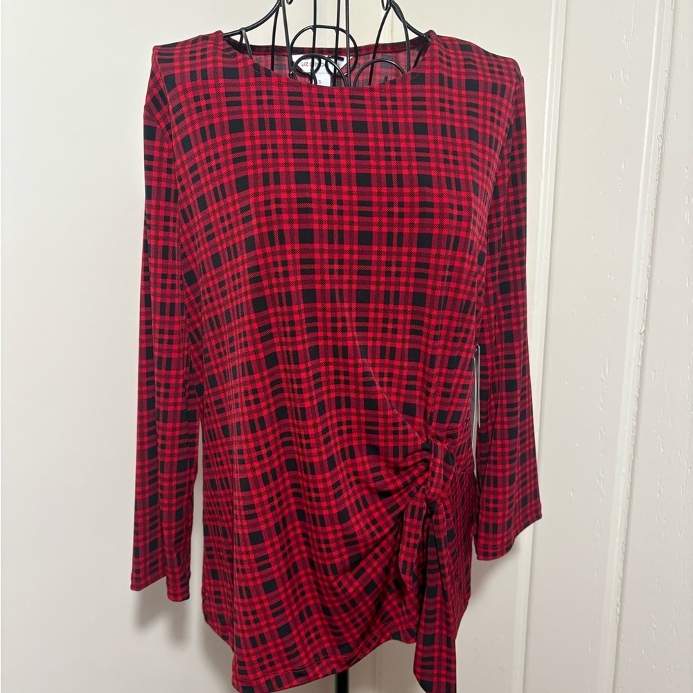 Liz Claiborne Red and Black Plaid Long Sleeve Top